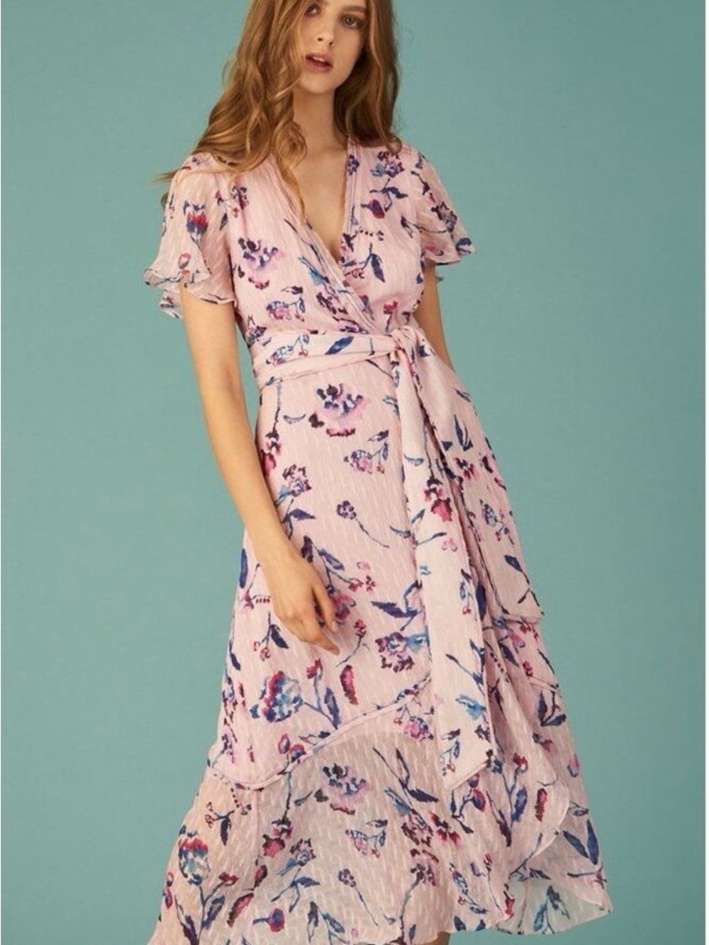 Tanya Taylor Blair Wrap Dress in Pink Floral Silk Size 4